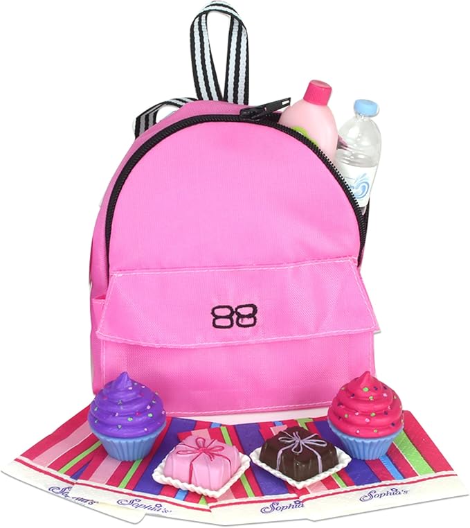 Sophia's 8 Piece Beach Day Backpack with Accessories and Treats Set for 18'' Dolls, Pink