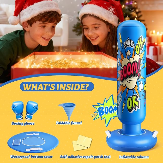 Inflatable Punching Bag for Kids 3-12, Boxing Equipment for Kids and Adults, Christmas, Birthday Gifts, Punching Bag Practice Karate, Taekwondo