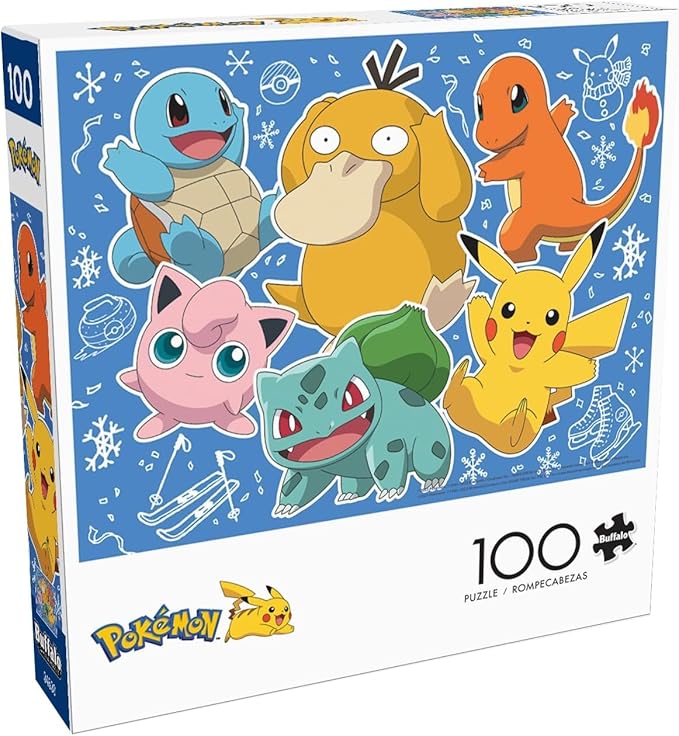 Buffalo Games - Pokémon- Kanto Holiday - 100 Piece Winter Jigsaw Puzzle - Colorful, Christmas Puzzles for Kids and Families– Precision-Cut Pieces, Festive Artwork, Hours of Relaxing Fun