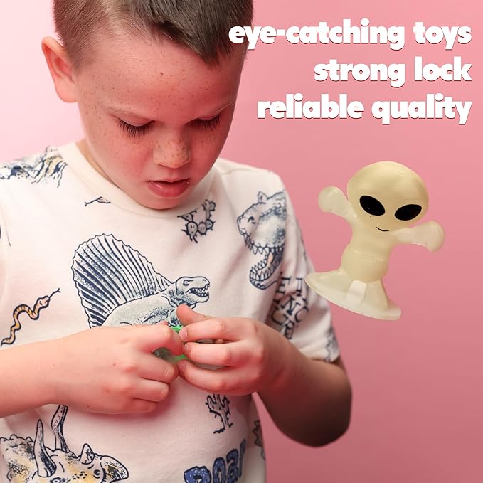 Entervending Alien Toys in Capsules - 50 Pcs of 1.1 Inch Plastic Capsules & 1 Inch Glow in the Dark Alien Figurines for Kids - Party Favors - Classroom Prizes - Toys Bulk for Vending Machine Refill