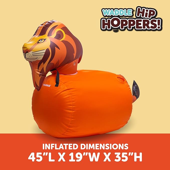 Waddle Hip Hoppers Large Bouncy Hopper Ride On Toys - Inflatable Hopping Animal Bouncer for Kids Girls & Boys, Easy Grip, Stable Base, Outdoor & Indoor, Supports Up to 250 Lbs, Ages 5 and Up (Lion)