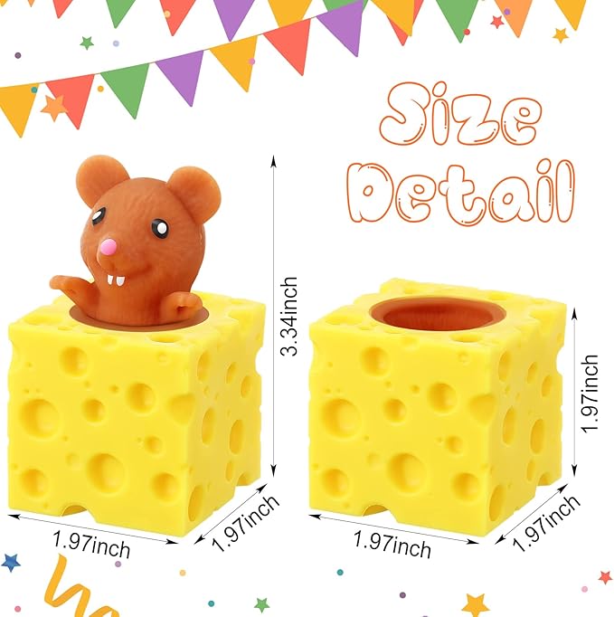 Chivao 6 Pack Cheese Toy Stress Rat Toy Mice in Cheese Sensory Anxiety Relief Office Ball Fidget for Birthday Stress Relief Gifts Party Favors, Grey Brown White