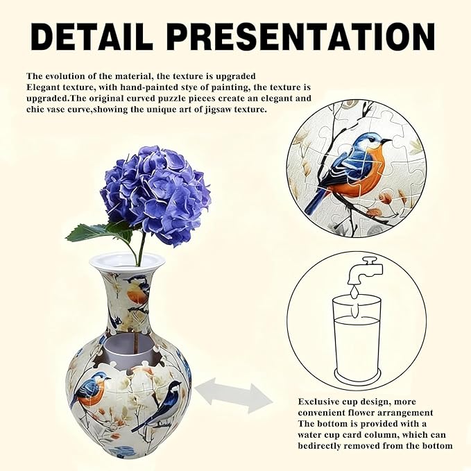 3D Puzzle Vase for Adults, 164 Piece Unique Flower Vase, Crafts for Adults, Home Decor Gift for Flower Arrangements