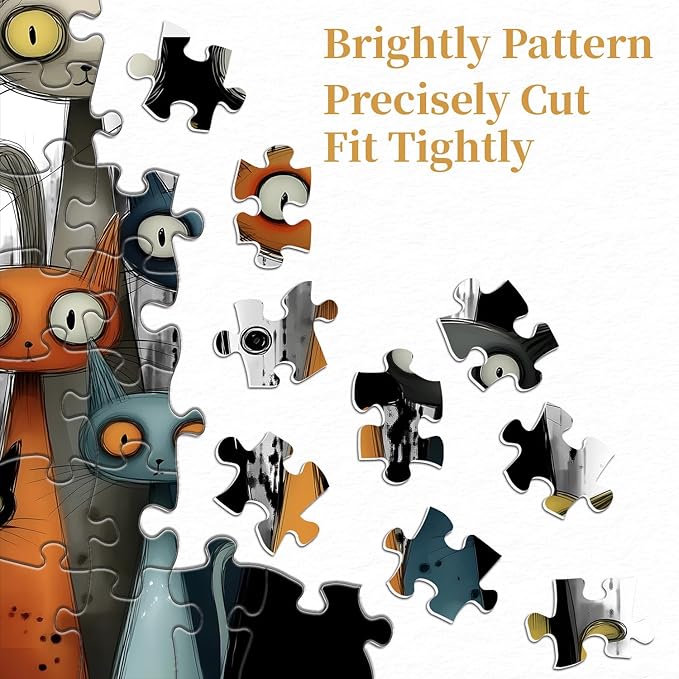 Whimsy Cats Jigsaw Puzzle 1000 Pieces, Funny Cat Puzzles for Adults Abstract Art, Larkipuzz Hard Difficult Cute Animals Theme as Art Decor