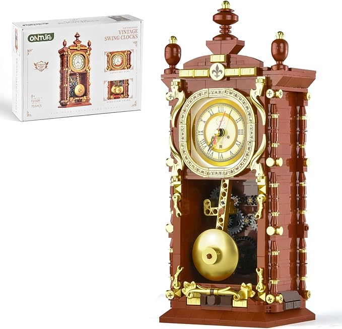 Retro Clock Building Set for Adults,Vintage Pendulum Clock Model with Rotating Gears,Home Decor Mechanical Building Blocks Toys, Gift for Boys and Girls 8+ (751 Pieces)