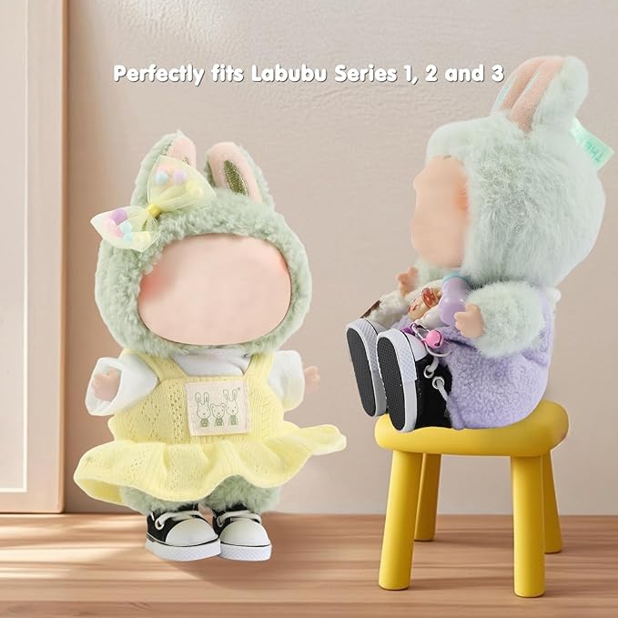 Premium Doll Shoes for Lububu, Cute Doll Shoes for 4-7in Dolls, Ideal for Lububu Outfits(Black Canvas)