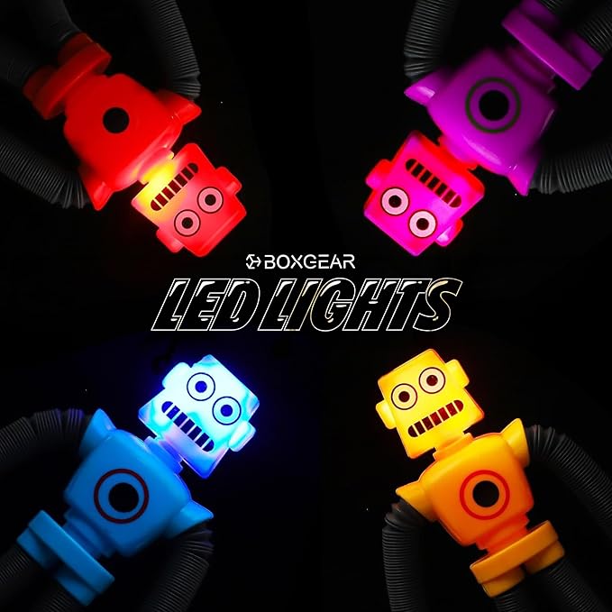 Boxgear 4 Pieces LED Telescopic Suction Cup Giraffe Toy, Shape Changing Telescopic Tube Fidget Toys, Pop Tubes, Fidget Tubes Sensory Toys for Girls Boys (Robot)