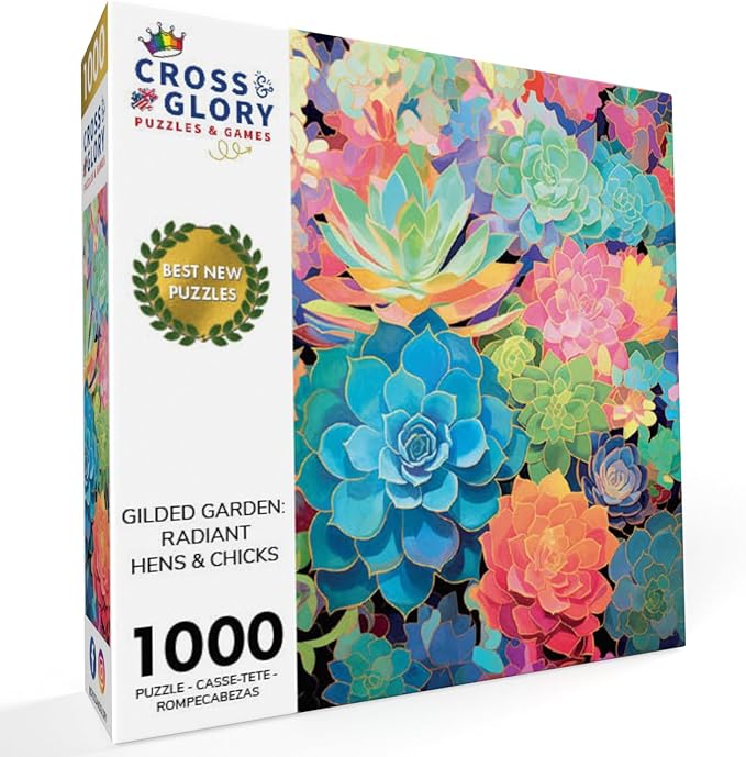 Cross & Glory - Gilded Garden: Succulent Plants - 1000 Piece Jigsaw Puzzle for Adults | Premium Quality | Vibrant Colors | Best Puzzle Challenge