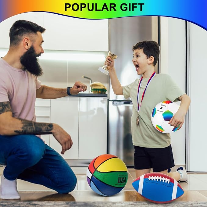 Libima 3 Pcs Sports Ball Set for Kids Teens Include Official Size Basketball Soccer Football with Pump and Carry Bag Training Practice Sport Back to School Gift