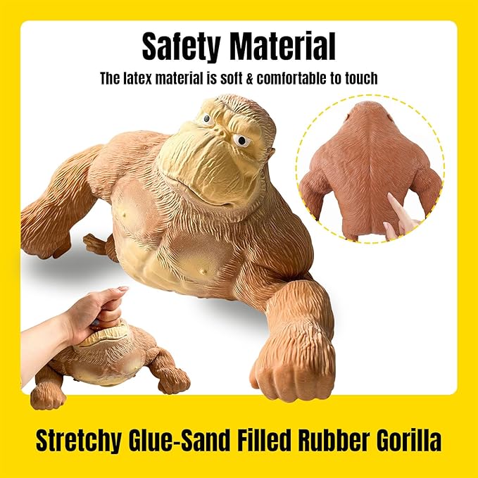 YHan Stretchy Monkey Fidget Toy Squishy Stress Relief for Kids & Adults, Gorilla Squishy Toy, Stretchable & Squeezable Sensory Toys for Anxiety Relief (Medium, Brown)