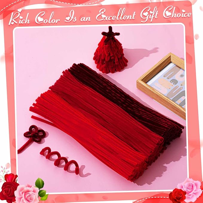 Peryiter 500 Pieces Pipe Cleaners Chenille Stems for Flowers Craft Supplies Bulk Fluffy Fuzzy Sticks for DIY Art Projects Creative Gift Wrapping Party Decorations(Rose Color,12 Inch)