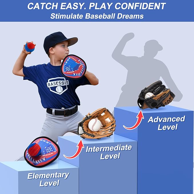 Toss and Catch Ball Game - Baseball Glove Style - Toddler Activity Toys for Boys Girls 3 4 5 6-8 Year Old - Birthday Gifts Easter Basket Stuffers - Kids Outdoor & Indoor Games for Beach Yard Lawn