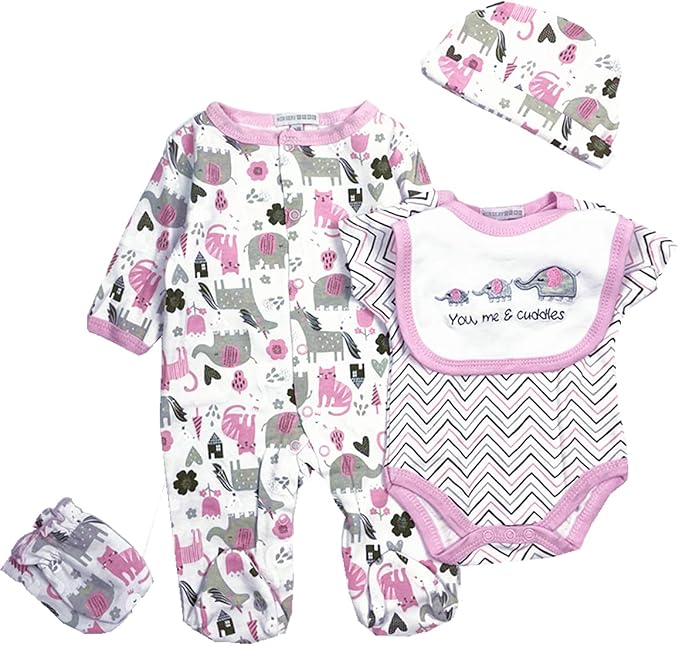 Reborn Baby Doll Girl Clothes 18-22 Inch Newborn Baby Doll Clothing Elephants Outfits Accessories 5 Pieces Sets