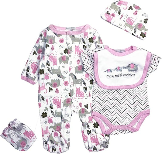 Reborn Baby Doll Girl Clothes 18-22 Inch Newborn Baby Doll Clothing Elephants Outfits Accessories 5 Pieces Sets