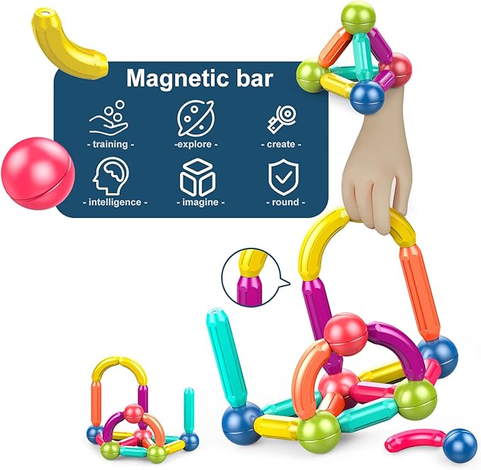 Magnetic Balls and Rods Set,Magnetic Building Blocks Montessori Magnet Toys for Toddlers Kids，Preschool Educational Learning STEM Sensory Toys Montessori Kids Christmas Gift-42Pcs Starter Set