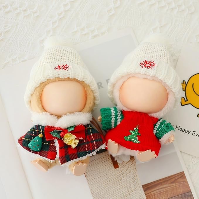 Christmas Clothes for Lu bubu 17cm Dolls(No Doll) Accessories Stylish Kawaii Festive Christmas Tree Sweater Outfit Set 2 Pieces Suitable for 17cm Doll , Xmas Doll Clothing Set Replacement
