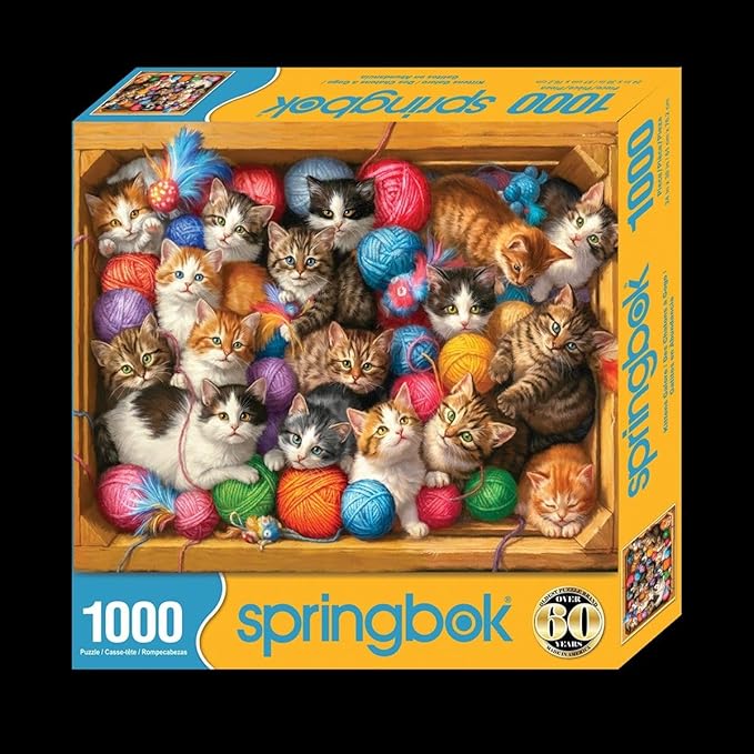 Springbok Kittens Galore 1000 Piece Jigsaw Puzzle for Adults - Cats and Yarn - Unique Cut Pieces - Made in USA