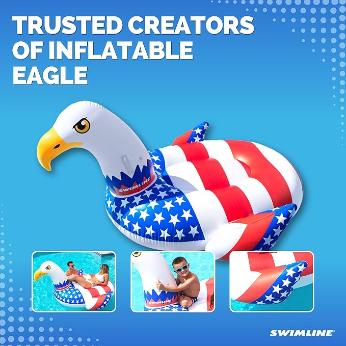SWIMLINE ORIGINAL 90700 Patriotic Americana Eagle Pool Float | Oversized Ride-On Raft with Stable Design | Lounge Floatie Ideal for Summer Gatherings & Poolside Relaxation