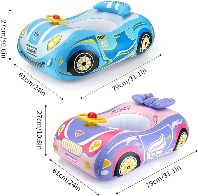 Swimbobo Toddler Pool Float with Seat Boat Inflatable Ride-on Car for Kids Outdoor Toys