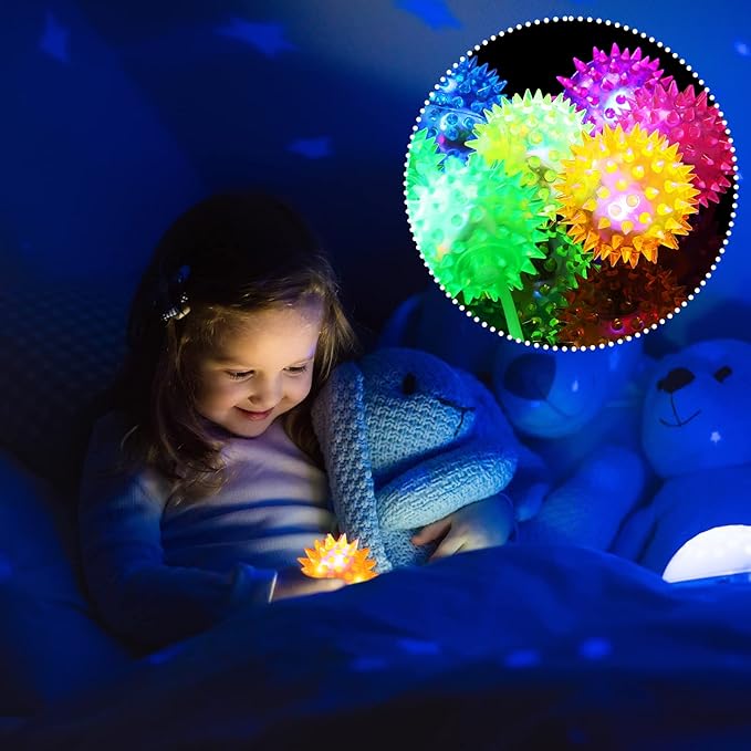 Sotiff 400 Pcs Light up Ball Spiky LED Bouncy Ball Flashing Squeaky Multicolor Puffer Toy Rubber Sensory Toy Carnival Prizes Bulk Party Favors for Teens, Adults, Children