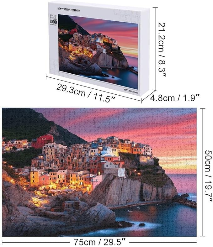 Cinque Terre Sunset- 1000 Piece Jigsaw Puzzle for Adults - Challenging Puzzle Perfect for Game Nights - Finished Size is 20.5 x 15 -Gift for Christmas, Anniversary, Birthday,Family