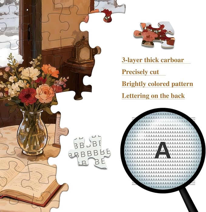 Puzzles for Adults 1024 Pieces Snowy Vintage Coffee Shop with Cats, Jigsaw Puzzles with HD Poster, Puzzles with Letter Markings, Gift for Family Friends（23.86 x 23.86 in）