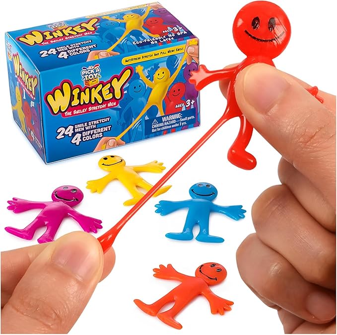 Pick A Toy Stretchy Happy Man Sticky Toy for Kids Party Favors: Bendy Toys Set of 24 - Perfect Stretchy Toys and Small Prizes for Goody Bag Stuffers, Easter Egg Fillers