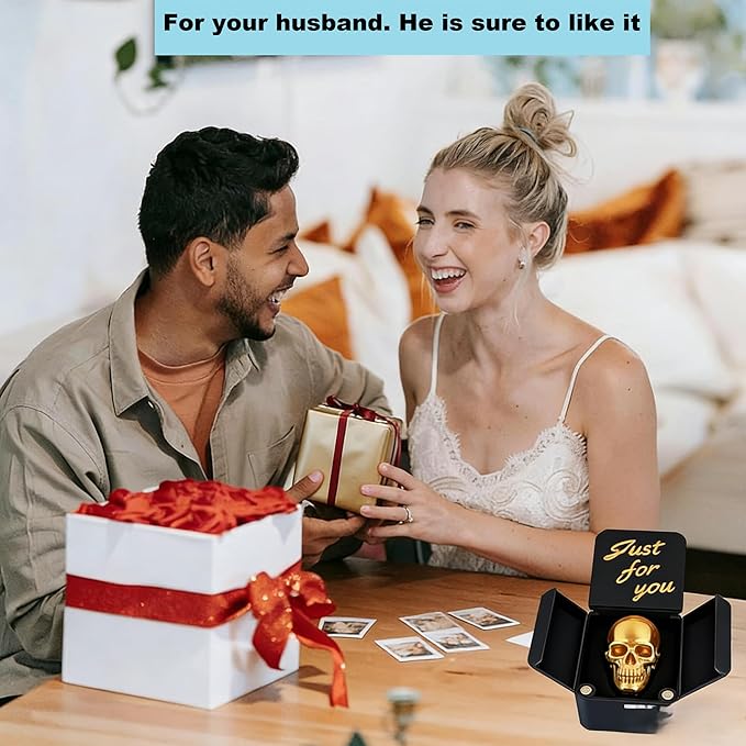 CXY Pop-Up Gold Skull in a Box - Funny Prank Gift Box for Adults, Novelty White Elephant Gifts, Cool Quirky Office Joke for Men & Women-A2