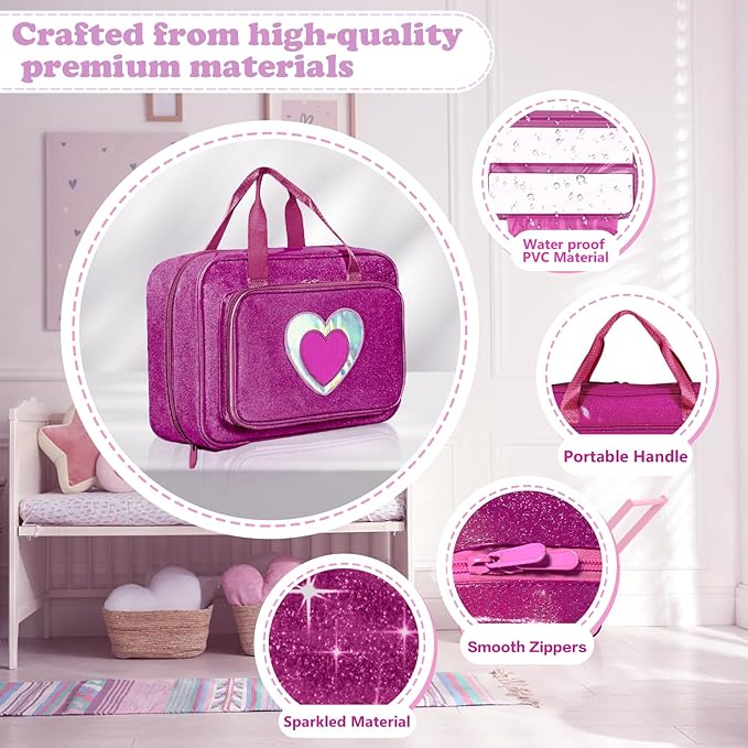 Carrying Case Compatible with Barbie Dolls 12-Inch, Storage Organizer with Handle Holds up to 6 Dolls,Multiple Pockets for Accessories,Storage Box, lavender,Bag Only (magenta)
