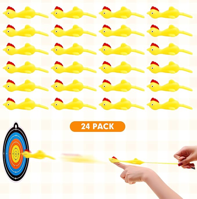 Finger Slingshot Chicken 24Pcs Rubber Popping Chicken Toys, Fun Launching Chick Jumping Game for Kids