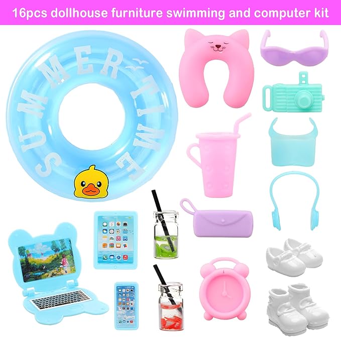 Miunana 36 PCS Boy Doll Travel Outfits for 4-6 Inch Doll Include 20 PCS Top and Pants for 5.3 Inch Clothes and Accessories with 14 Dollhouse Furniture and 2 Pairs of Boy Doll Shoes