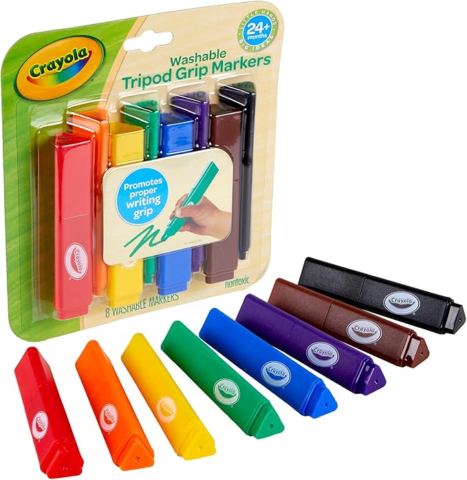 Crayola Triangle Toddler Markers (8ct), Easy Grip Washable Markers for Toddlers, Arts & Crafts Supplies, Coloring for Young Kids, Nontoxic