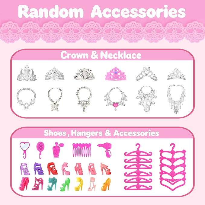 73 Pcs Doll Clothes and Accessories, 3 Wedding Gowns 3 Evening Dresses 3 Fashion Dresses 3 Tops 3 Pants 3 Bikini Swimsuits 10 Shoes 45 Accessories for 11.5 inch Girl Dolls Birthday Present for Girls