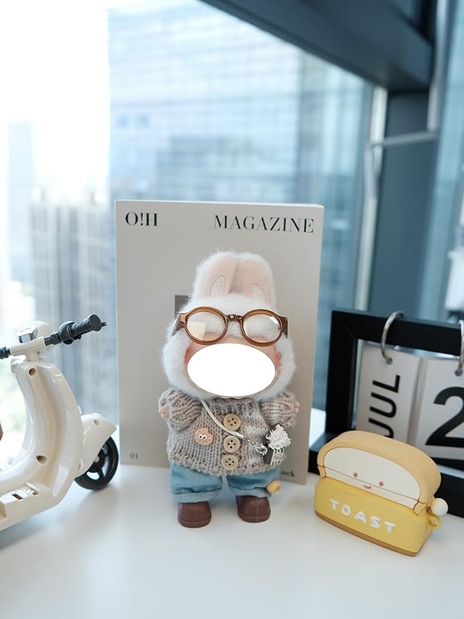 Clothes for 17cm Doll, 5 pcs Set Doll's Outfits Luxury Dress Sweater Pants Glasses Headset Shoes Accessories Fashion Stylish Adorable Dolls Clothes (No Doll) (Cookie Coffee)