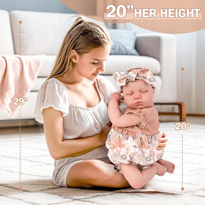 Aori Lifelike Reborn Baby Dolls - Realistic 20-Inch Newborn Real Life Baby Girl Doll with Poseable Limbs and Feeding Kit, Set for Kids 3+