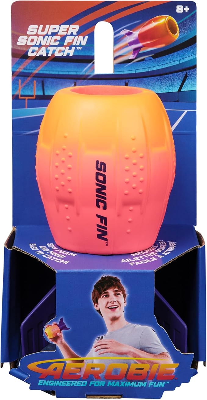 Spin Master Aerobie Super Sonic Fin Catch Football Toy, Aerodynamic Football Toys with Soft Construction, Outdoor Games for Kids Aged 8 & Up, Blue/Orange