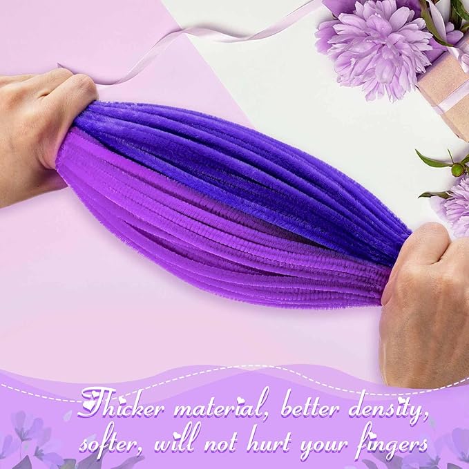 Peryiter 500 Pieces Pipe Cleaners Chenille Stems for Flowers Craft Supplies Bulk Fluffy Fuzzy Sticks for DIY Art Projects Creative Gift Wrapping Party Decorations(Purple,12 Inch)