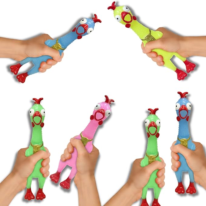 Animolds Squeeze Me Rubber Chicken Toy | Screaming Squeaky Chicken for Kids & Dogs | Novelty Prank Gag Gift (6 Pack Glow in The Dark)
