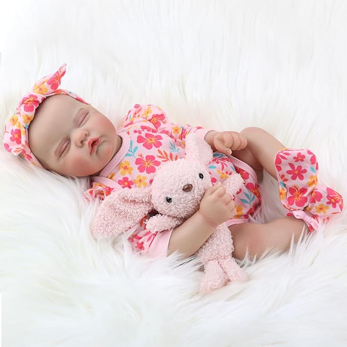WOOROY Realistic Reborn Baby Dolls Girl - 18-Inch Real Baby Feeling Lifelike Sleeping Newborn Baby Doll Full Body Vinyl Real Life Baby Dolls with Toy Gift Accessories for Kids Age 3+