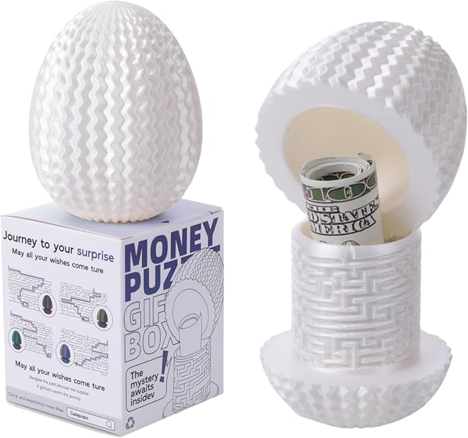Maze Egg Money Puzzle Gift Box: Available in 4 Unique Internal Designs - Secret Cash Holder & Surprise Gift Container for Easter, Birthday, Wedding - Fun Brain Teaser Toy for Kids & Adults