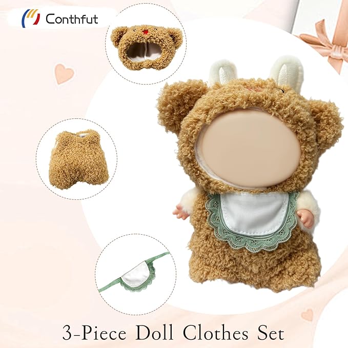 17cm Doll Clothes, Clothes for Dolls Outfit, Accessories for Dolls Clothes, Cute Clothes Set for Doll,No Doll Included(Khaki)