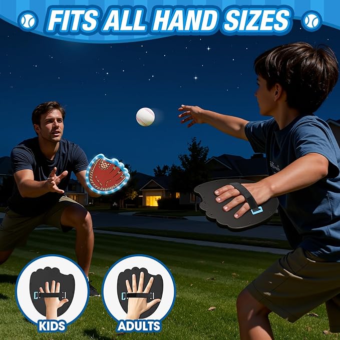 Toss and Catch Ball Game Set, Outdoor Pool Beach Yard Camping Games for Family, Toddler Baseball Birthday Gifts for Boys Girls Ages 3-12 (4 Light Up Paddles & 6 Balls)