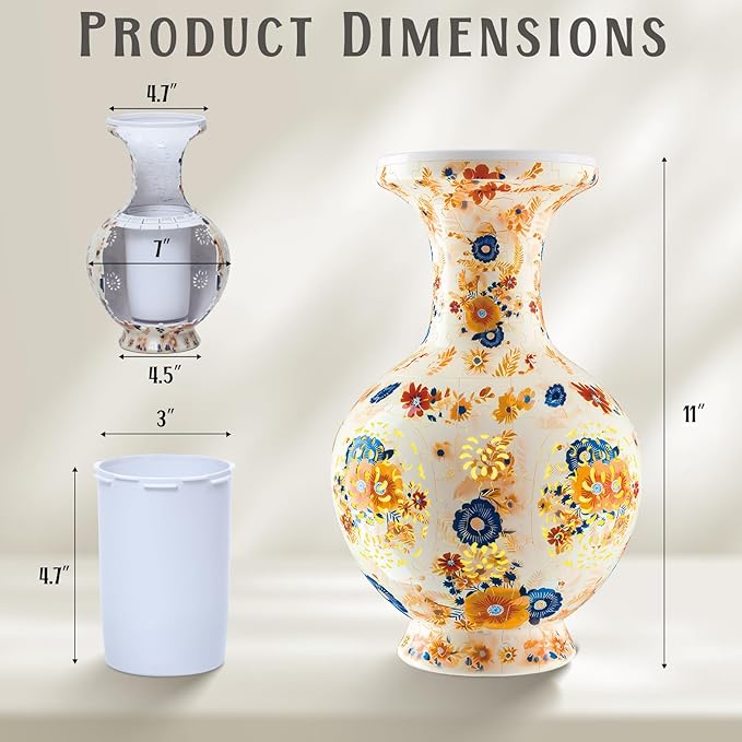 3D Puzzle Vase for Adults with LED Light, 200 Curved Pieces DIY Flower Vase Craft Kit, Creative Jigsaw Art Project Home Décor Centerpiece (C- Petaluxe Vase)