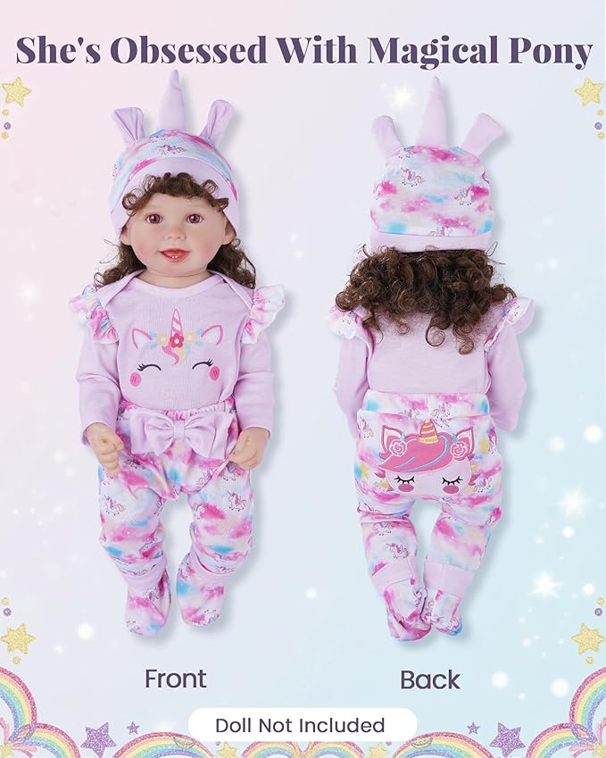 BABESIDE Reborn Baby Doll Clothes,4 Piece Baby Doll Clothes for 17-22 Inch Dolls, Baby Doll Accessories Includes Pony Doll Romber and Socks, Pretend Play Gift for Kids Age 3+
