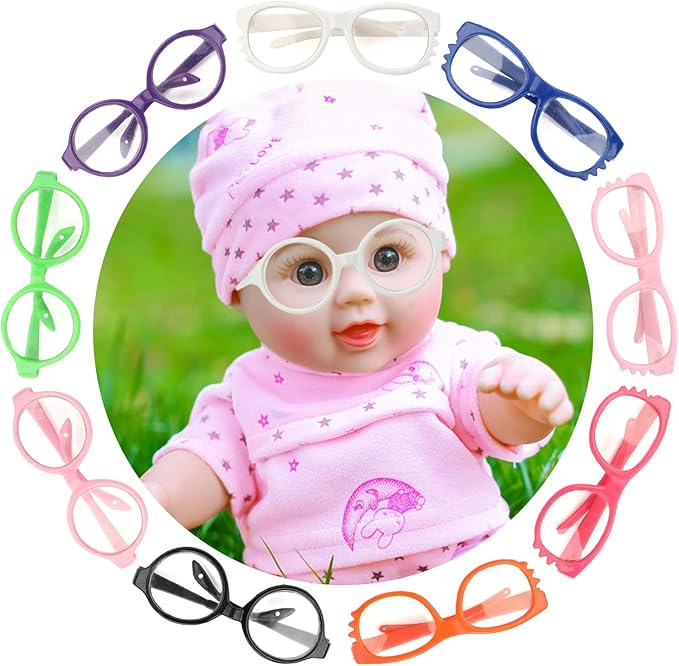 10 Pairs Doll Eyeglasses - Dress Up Glasses for Cosplay & Party - Fits 18in Dolls (Random Color)