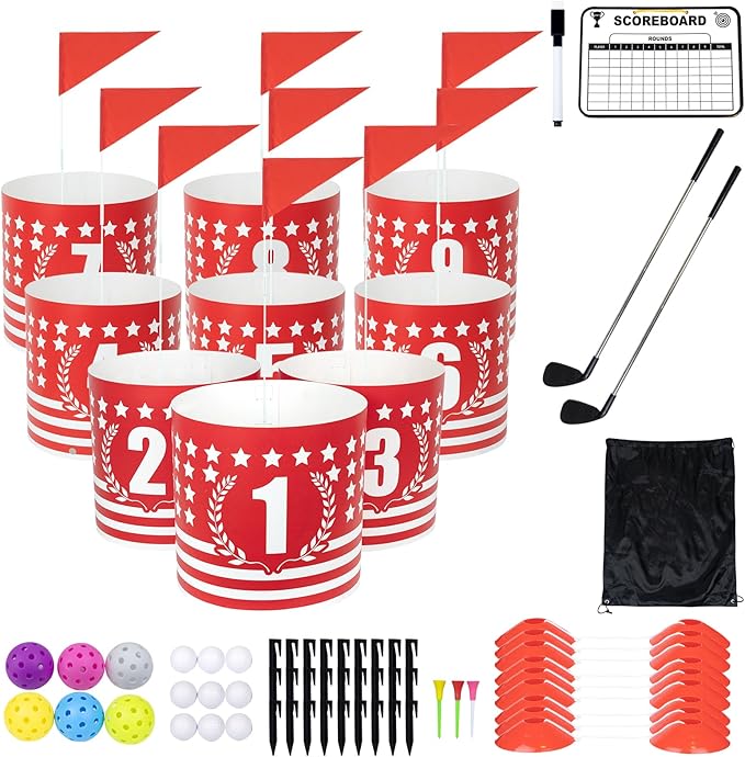 Backyard Golf 9 Holes Set with 2 Clubs,Portable Outdoor Game for Pratice,Golf Chipping Game for Lawn,Yard,Camping,Park,Beach