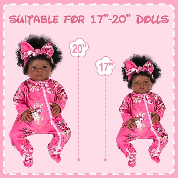 Aori Lifelike Reborn Baby Dolls Clothes 20 inch Pink Floral Jumpsuits Set for 17-20 Inch Newborn Girl Doll