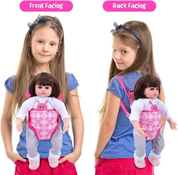18 Inch Baby Doll Carrier - Pink Cotton Adjustable Strap for Little Girls, Portable and Comfortable Doll Accessory for Travel and Play, Without