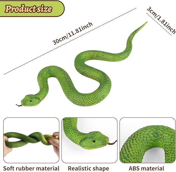 LRCXL Realistic Fake Snakes Toy Soft Rubber Snakes to Keep Birds Away - Green Garden Snake Toys for Garden Props to Keep Birds Away, Scare Squirrels, Mice, Pranks Halloween Decoration Props