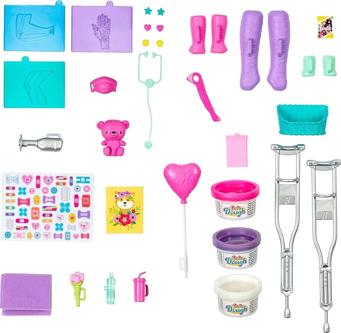 Barbie Fast Cast Clinic Playset, Brunette Barbie Doctor Doll, 30+ Play Pieces, 4 Play Areas, Cast & Bandage Making, Medical & X-ray Stations, Exam Table, Gift Shop & More, Great Toy for 3 Years & Up